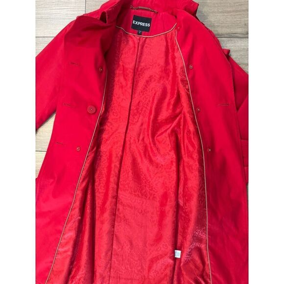 EXPRESS RED Women’s BELTED TRENCH COAT Small S Jacket - Picture 4 of 5
